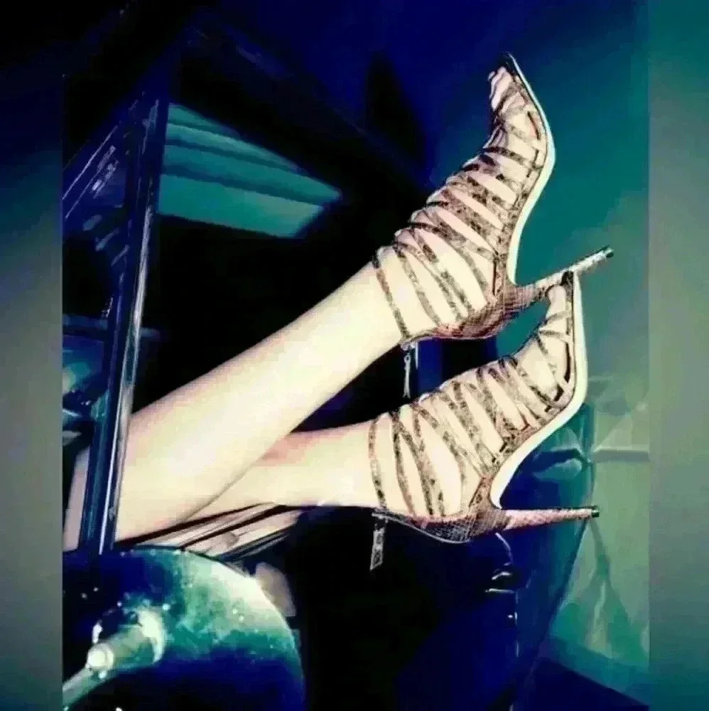 Stuart Weitzman Loops Strappy Python-Embossed Lea… - image 1